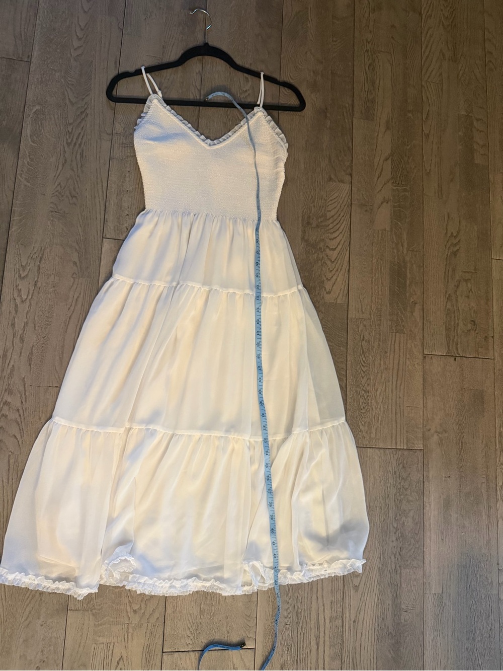 Aritzia White Tiered Smocked Sundress with Ruffle Trim